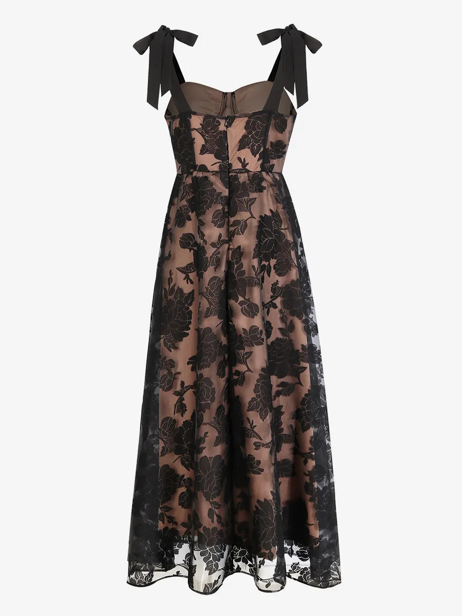 Weitese Dress A-Line Dress Sweetheart Neckline Sleeveless Romantic Flower Printed Party Prom Maxi Dresses